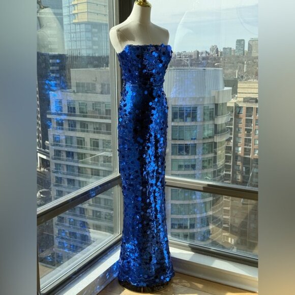 🆕 BRONX & BANCO 🧿 NWOT Farah Strapless Sequins Gown, Royal Blue, Sz XS US 2 - Picture 5 of 16